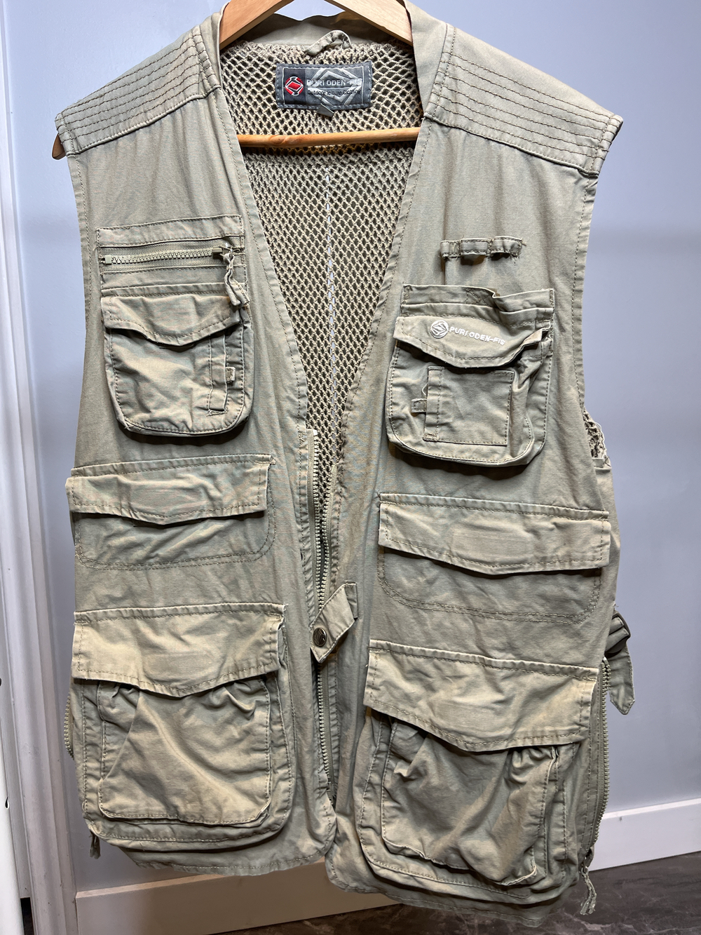Puri Oden-Fs Men's Multi-Pocket Fishing Vest Khaki Safari Utility Mesh Gilet Gor